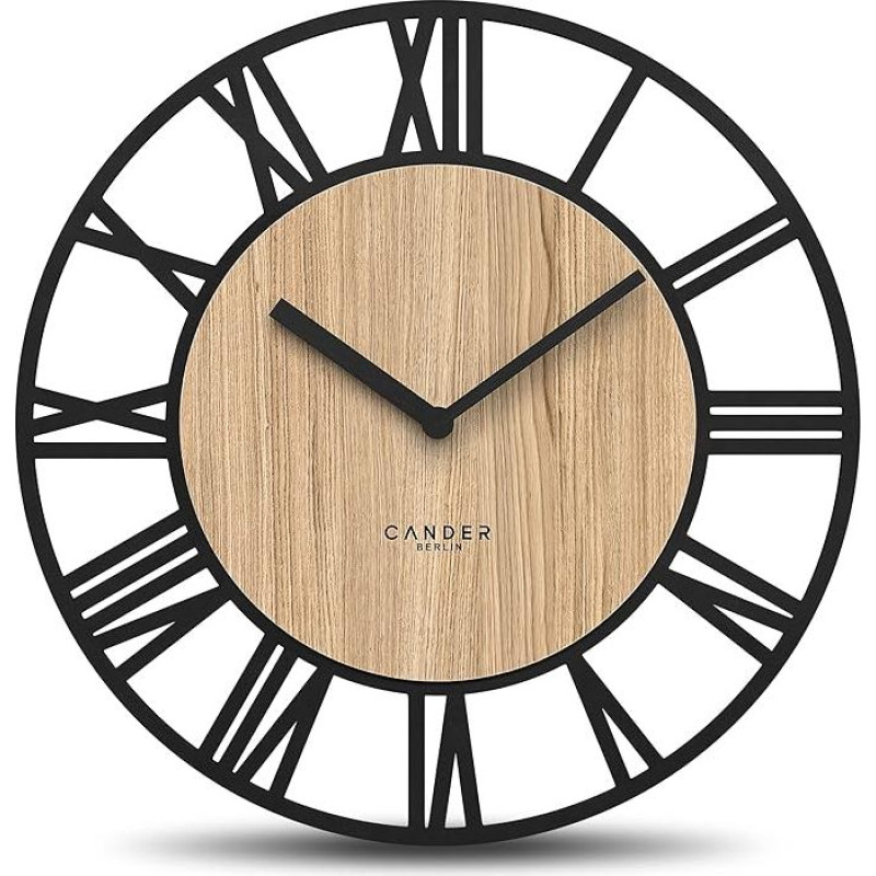 Cander Berlin MNU 2740 R XXL Wooden Wall Clock 40 cm Silent Modern Oak Veneer without Ticking Noises Kitchen Living Room Analogue Vintage