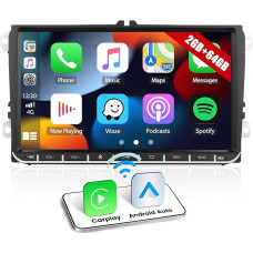 2G + 64G CAMECHO Android 13 automobilinis radijas su navigacija VW Golf 5 Polo Skoda Caddy, su Carplay Android Car, dvigubas DIN radijas su 9 colių ekranu, Bluetooth Mirror Link FM/RDS WiFi SWC ir USB