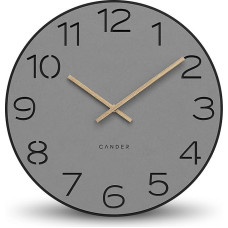 Cander Berlin MNU 2640 Y XXL Wall Clock Silent 40 cm No Ticking Analogue Living Room Modern Vintage Grey Black Wooden Hands