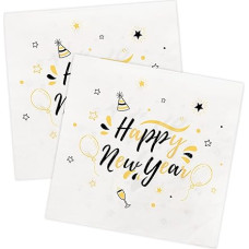 40 Sheets Happy New Year Napkins Paper Tarome Gold Holiday Party Paper Napkin Disposable Cocktail Napkin for Christmas Dinner Lunch Party Tableware Decoration