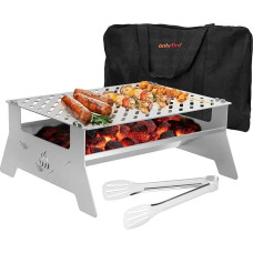 Onlyfire Table Grill, Mobile Charcoal Grill, Stainless Steel Grill System with Carry Bag and Tongs for Outdoor Garden Camping Party Beach Barbecue