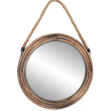Funly mee Rustic Round Decorative Mirror with Solid Wood Frame and Rope Hanging, Farmhouse Wall Decor (42 x 42 cm)