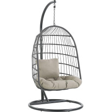 Allera Modern Hanging Chair in Black Metal / Braided Rope with Cushion Taupe