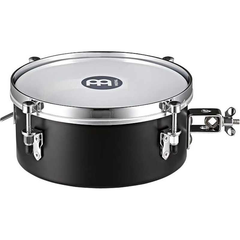 Meinl Percussion Drummer Snare Timbales - Trommel mit 10 Zoll Durchmesser - Mit Snare und Halterung - Stahl, Schwarz (MDST10BK)