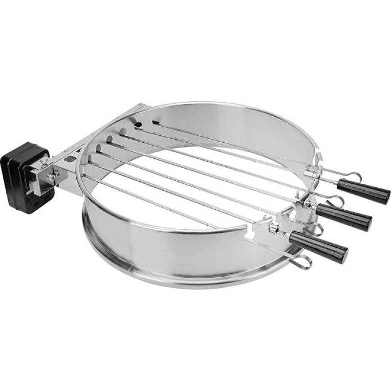 onlyfire Stainless Steel Skewer Rotisserie Set with Motor for Weber 57 cm Kettle Grill, Barbecue Skewer Attachment Set with 7 Kebab Skewers