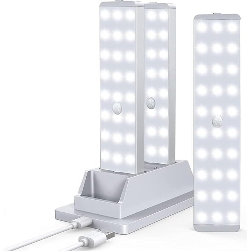 3 Packs LED Under Cabinet Lighting, 240LM LED Cabinet Light with Charging Station, Motion Sensor Lights Indoor for Kitchen, Bedroom, Hallway