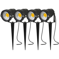 AHOTSUK sodo žibintas su žemės smaigaliu 5 W LED sodo prožektorius IP66 vandeniui atsparus sodo žibintas su kištuku Šiltai baltas 3000 K LED prožektorius lauko sodui, vejoms, medžiams, pievoms (4 vnt.)