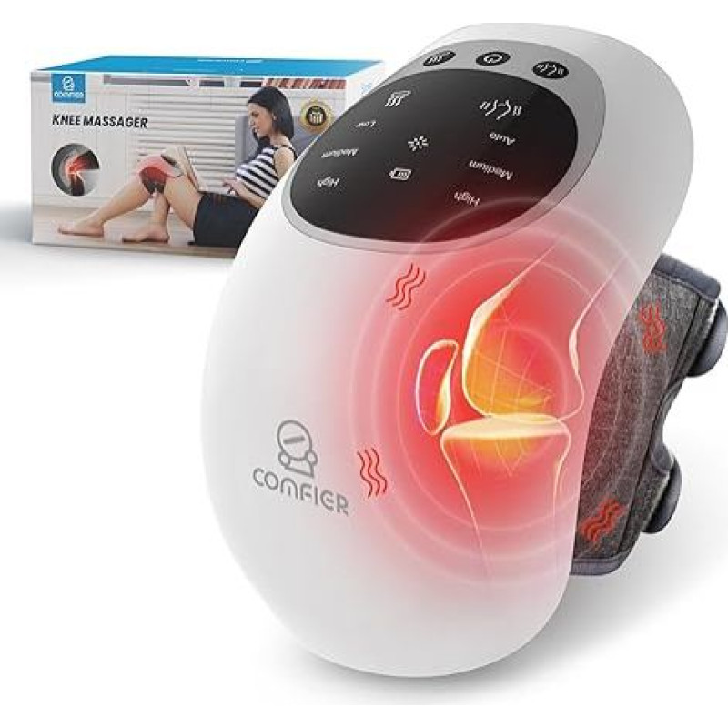 COMFIER Schnurlose Knie Massagegerät mit Wärme, Vibrationsmassage beheizte Kniebandage Wrap großen LED-Bildschirm, verstellbare Riemen, Geschenk für Männer Frauen