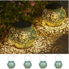 JOYCREATOR Solar Lantern for Outdoor Use, Waterproof IP65, Pack of 4 LED Solar Lanterns for Outdoor Oriental, Metal Solar Lights for Outdoor Garden Hanging / Standing for Decoration Balcony Lawn