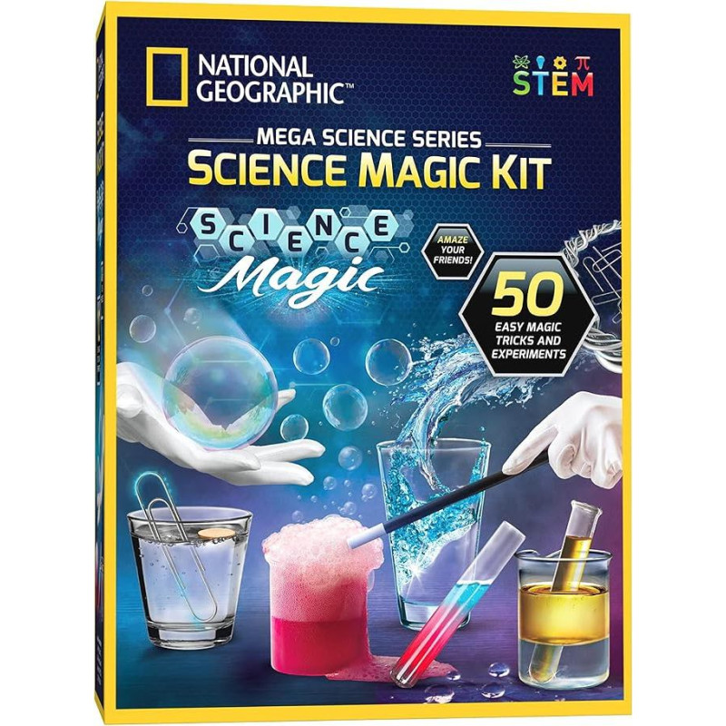 NATIONAL GEOGRAPHIC Science Magic Kit - Science Kit for Children with 50 Unique Experiments and Magic Tricks, Chemistry Set and STEM Project, A Great Gift for Boys and Girls