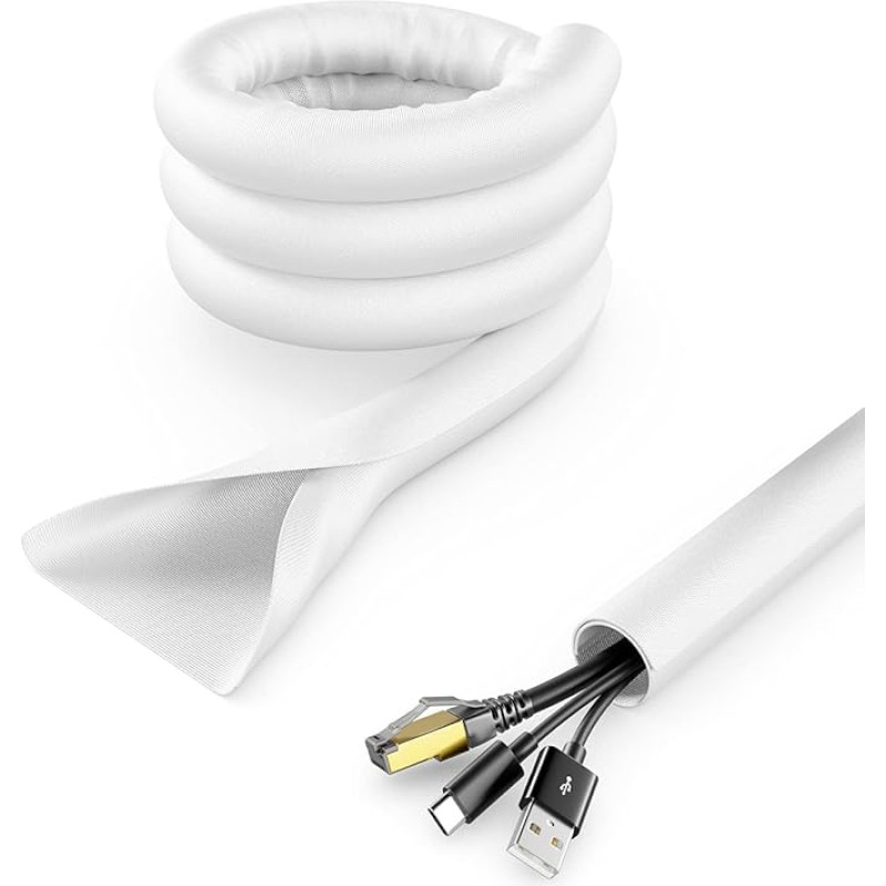 deleyCON 3.0 m Cable Tube Self-Closing Cable Management Cable Duct Cable Protection Robust Nylon Cable Sheath Household Office Desk White