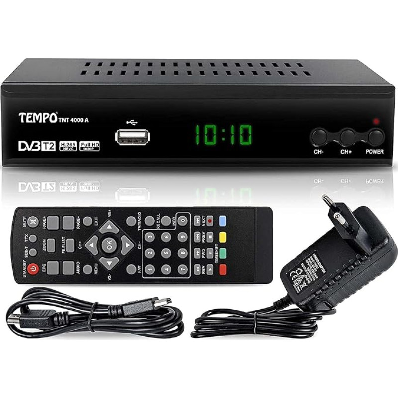 hd-line Tempo 4000 DVB-T2 imtuvas - HEVC/H.265 - H.264 / MPEG2 - MPEG4 / 1080i - 1080p standartinis (Full HD 1080P, HDMI, SCART, USB 2.0) - Automatinis montavimas Juoda