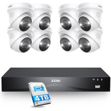 ZOSI 32CH 4K lauko stebėjimo kamerų rinkinys, 8X 8MP PoE IP lauko kamera su 2 krypčių garsu ir 4 TB HDD NVR, dirbtinis asmens ir transporto priemonės aptikimas, 24/7 vaizdo stebėjimas, C225