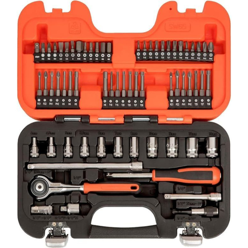 BAHCO BAHSW65 SW65 Juego Vasos 1/4 Inch Carraca Girat, Naranja