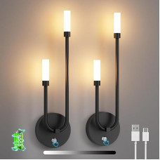Aipsun Pack of 2 LED Indoor Wall Lights, 8000 mAh, 8 W Battery Wall Light Indoor without Power Connection, Dimmable, Black, 550 lm, 3000 K Touch, for Stairs, Bedroom, Living Room, Dressing Table,