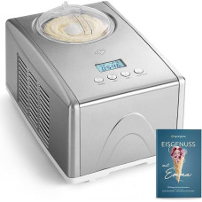 Emma Ice Cream Machine 1.5 L with Self-Cooling Compressor 150 W, Stainless Steel with Removable Ice Container, includes recipe book