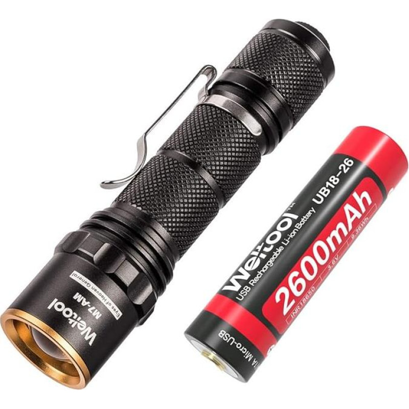 Weltool M7-AM LED Torch Amber 590 nm Orange Light Flashlight, with Battery, Portable, Compact, IPX7 Waterproof, for Night Vision, Pilot, Astronomy, Hiking, Reading