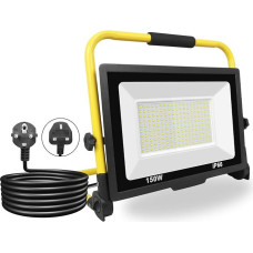 PICAA Construction Spotlight, 150 W LED Floodlight, 15000 lm, Cool White, Portable LED Work Light, IP66 Waterproof, Work Light for Workshop, Construction Site, Garage, 6500 K