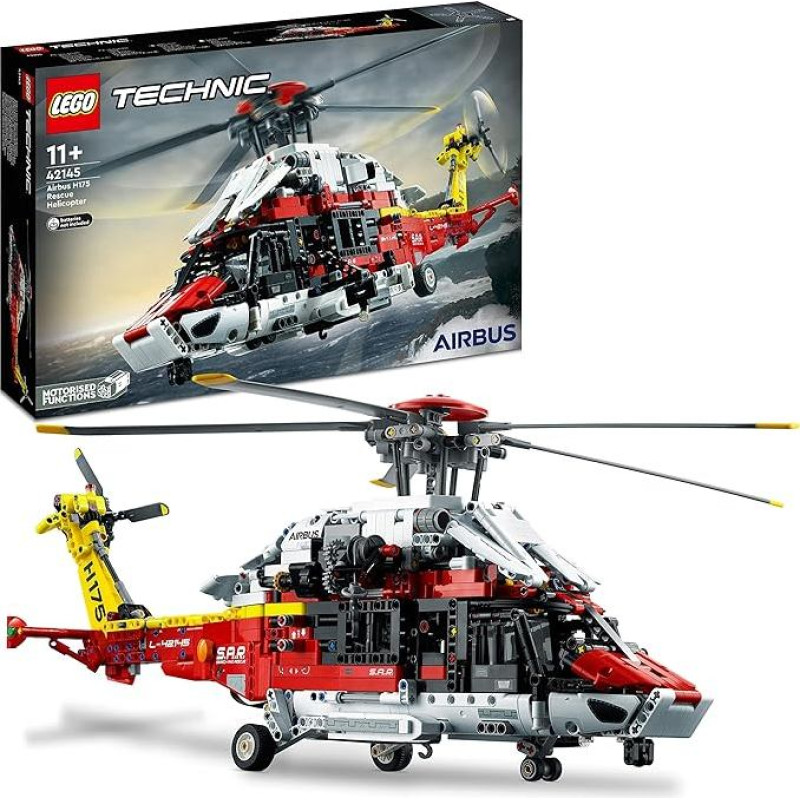 LEGO 42145 Technic Airbus H175 gelbėjimo sraigtasparnis, modelių rinkinys vaikams, žaislinis sraigtasparnis su besisukančiais rotoriais ir motorizuotomis funkcijomis, mokomasis žaislas