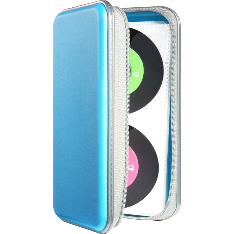 DVSICK CD Case 96 Capacity Portable Hard Plastic DVD Case CD Organizer Wallet Protective DVD Storage Sky Blue