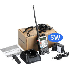 BAOFENG BF UV-5RE patobulinta 5 W dviejų juostų dvipusio radijo ryšio radijo stotelė (144MHz-146MHz VHF ir 430MHz-440MHz UHF) su visu komplektu, juoda