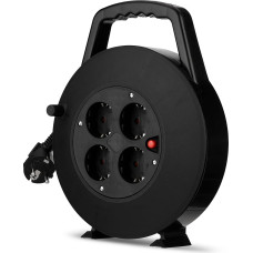 REV kabelių ritė, 4 krypčių kabelių dėžutė, 5 m, apsauga nuo perkaitimo, juoda