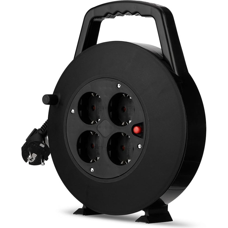 REV kabelių ritė, 4 krypčių kabelių dėžutė, 5 m, apsauga nuo perkaitimo, juoda