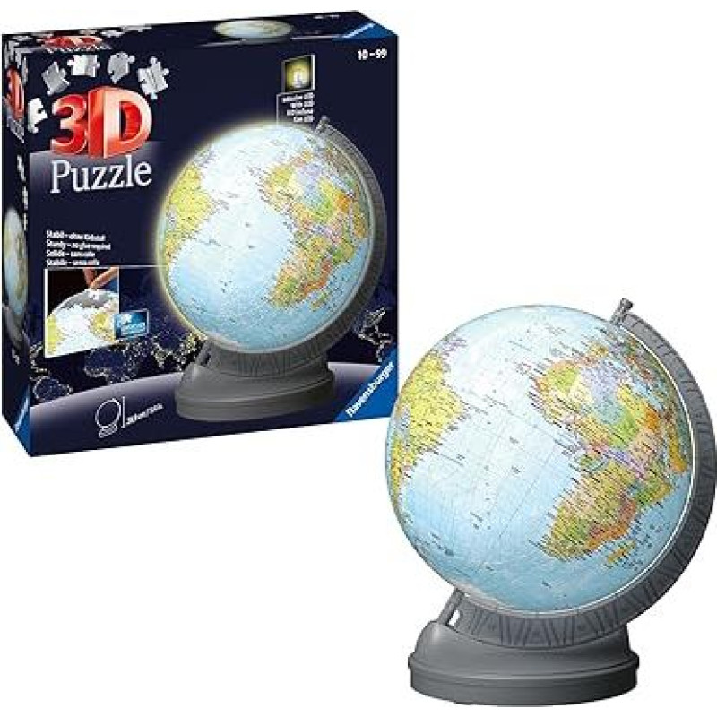 Ravensburger 3D Puzzle 11549 - Globe with Light - 540 Pieces - Illuminated Globe for Adults and Children from 10 Years