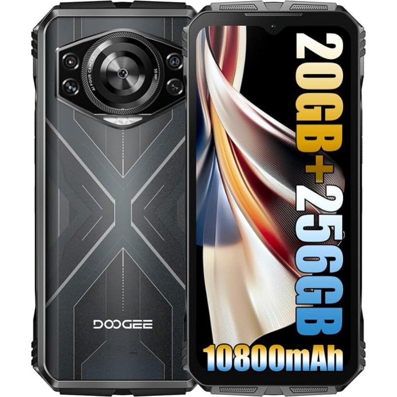 DOOGEE S Cyber Tvirtas išmanusis telefonas be sutarties (2024), 10800 mAh akumuliatorius / 33 W mobiliojo ryšio telefonai be SIM blokavimo, 20 GB + 256 GB, tvirtas 4G, 50 MP fotoaparatas + 16 MP lauko telefonas, 