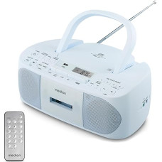 MEDION E65010 Stereofoninis radijas (CD grotuvas, kasetė, USB jungtis, AUX garso įvestis, MP3 atkūrimas. FM PLL radijas, 40 stočių atmintis, maitinamas iš baterijos, nuotolinio valdymo pultas) Mėlyna