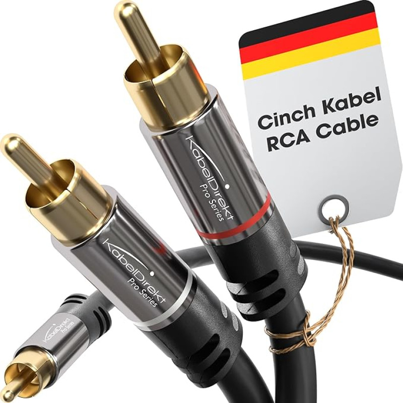 KabelDirekt 10 m RCA Y kabelis iš 1RCA į 2RCA stereo garso kabelis (koaksialinis kabelis, RCA vyriškas/vyriškas, analoginis/skaitmeninis, adapteris žemų dažnių garsiakalbiui/stiprintuvui/HiFi ir namų kino teatrui/imtuvui, juodas)