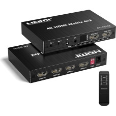 HDMI jungiklis 4x2, 4K 60Hz HDMI matricos skirstytuvas 4 in 2 Out su nuotolinio valdymo pultu, HDMI jungiklis 4x2, palaiko 3D vaizdo įrašą, garso įrašą LPCM/Dolby/DTS 5.1, 18Gbps, EDID