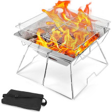 Odoland Foldable Campfire Grill Camping Fire Pit with Carry Bag 304 Stainless Steel Grill Gate Heavy Duty Portable (L(43*43*31cm)