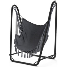 Unique U-Shaped Hanging Chair with Stand, Heavy Duty and Rust Resistant, Grey Cotton Hammock Chair