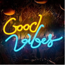 Eufrozy Good Vibes Neon Sign, LED Good Vibes Neon Sign Wall with 10 Levels Adjustable Light, USB Neon Lights Decoration Sign for Bedroom, Children's Room, Wall Decoration, Bar, Wedding, Party