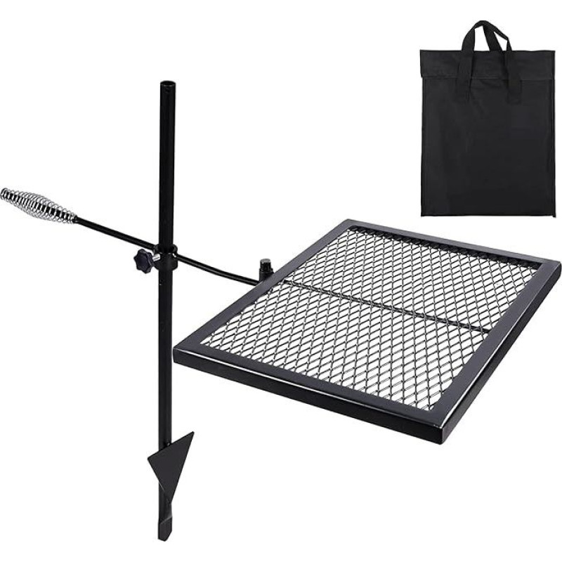 REDCAMP Swivel Campfire Grill Heavy Duty Steel Grate Over Fire Camp Grill with Carry Bag for Outdoor Open Flame (Black)