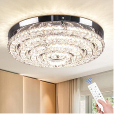 Cainjiazh 18 colių krištolo liustra lubų šviesa Šiuolaikinė apvali šviesos liustra miegamajam Valgomasis Gyvenamasis kambarys Virtuvė su nuotolinio valdymo pultu (reguliuojamas)