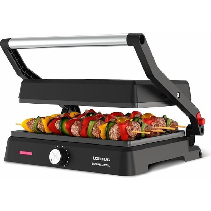Taurus - Contact Grill Essential 2600 W | 2-in-1 Grill & Plancha | Plates 29 x 23 cm | PFOA-Free | Grease Collection Tray | Adjustable Thermostat | Cool Touch & Plate Lock