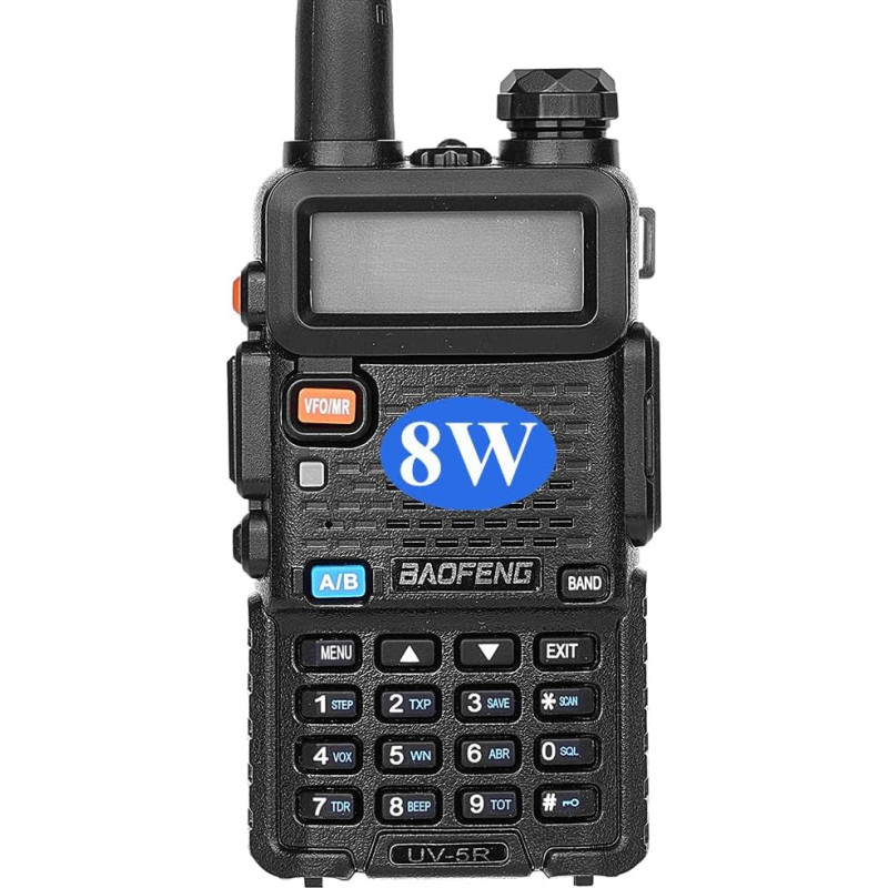 BAOFENG BF UV-5R 8 vatų dviejų dažnių dvipusio ryšio radijo stotis (144 MHz-146 MHz VHF ir 430 MHz-440 MHz UHF) su visu komplektu, juoda