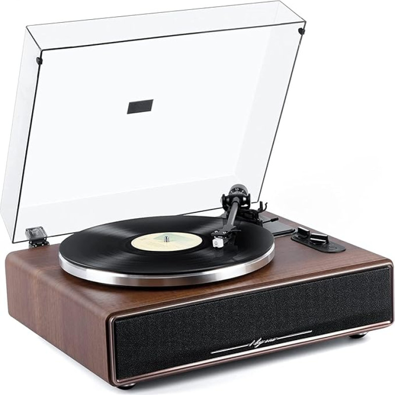1 by ONE Turntable with Integrated Speakers Bluetooth 33/45 RPM Belt Drive MM Vinyl Record Player with Auto Stop Function Phono Preamp