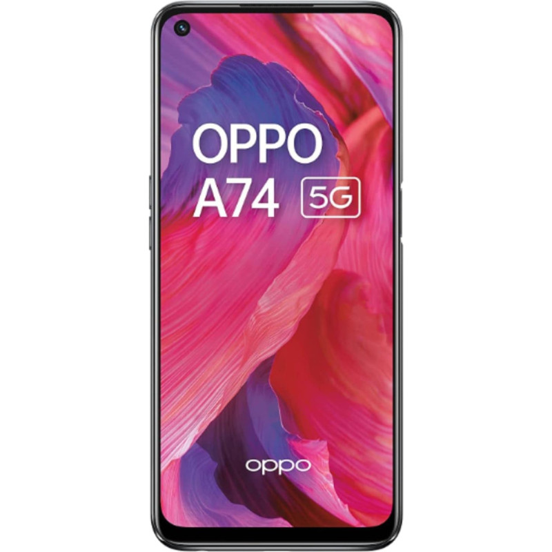 OPPO A74 5G - 6 GB RAM ir 128 GB + išplečiama atmintis, SIM kortelės neturintis išmanusis telefonas (6,5 colių ekranas, 5000 mAh baterija, 48 MP keturkampis fotoaparatas, 90 Hz atnaujinimo dažnis) - Skysta juoda