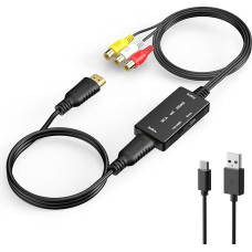 QIBOX RCA į HDMI, 1080P RCA į HDMI adapteris, sudėtinis AV į HDMI vaizdo garso keitiklis su HDMI kabeliu, HDMI adapteris, suderinamas su PS2/WII/WII U/N64/SNES/Xbox/VHS/VCR/DVD, palaiko PAL/NTSC