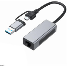 2.5G USB 3.1 Ethernet adapteris, 2-in-1 USB-A/USB-C į 2.5Gbps Ethernet adapteris, USB 3.1 į RJ45 tinklo keitiklis, skirtas nešiojamajam kompiuteriui 