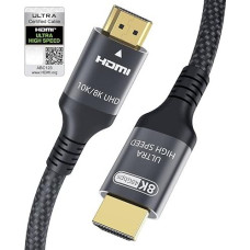 Adauxter 10k 8k HDMI 2.1 kabelis 7,5 m, sertifikuotas itin didelės spartos HDMI kabelis 4K 144Hz 120Hz 8K60Hz eARC DTS:X D-olby Atmos HDR10+ HDCP2.3 Suderinamas su 