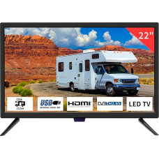 TV 22 colių HD 1080P televizorius su skaitmeniniais imtuvais DVB-T2 Freeview 12 voltų televizorius su HDMI, USB, RCA, VGA įvestimis, skirtas miegamajam, nameliams ant ratų