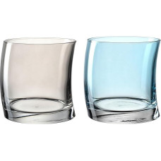 Leonardo Swing 70702 Set of 12 Dishwasher Safe Drinking Glasses Set of 12 Juice Glass in Curved Shape Grey/Blue 250 ml