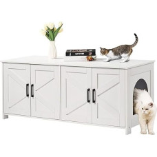 VEVOR Cat Cabinet, Cat Litter Box Cabinet Hidden with Double Spaces, Wooden Cat Litter Box Cabinet, Fits Most Litter Trays, 1.19 m L x 0.46 m W x 0.5 m H, White
