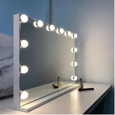 Wayking Hollywood mirror, make up mirror with LED lights, touch control, large cosmetic mirror with dimmable LED lights, cosmetic mirror with lighting, vanity mirror with 12 lights, white