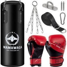 Mamxwaga Hanging Punch Bag Set for Children and Teenagers, 2 ft PU Punch Bag, Unfilled with 6 oz Boxing Gloves and Stainless Steel Hanger, Punch Bag for 3-12 Years