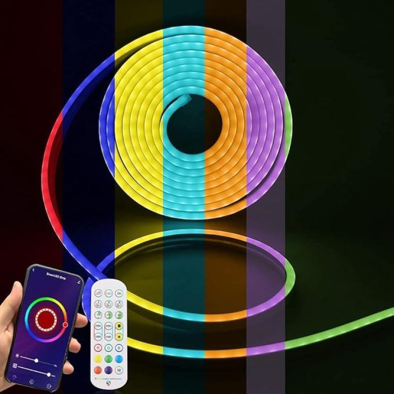 HEGEHE RGB Neon LED Strip, Waterproof Diffusion Silicone Flexible LED Strip Light, Neon Tube, Smart App Control, Music Sync, with Remote Control, Compatible with Alexa Google Assistant (10 m (5 m + 5